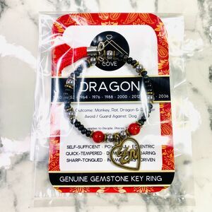 Chinese Zodiac DRAGON Bangle Silver Plated Tassel Bracelet Wood Coral BAZI